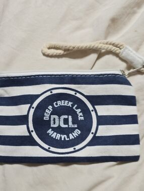Deep Creek Lake DCL Striped Wristlet Clutch in Navy and White
